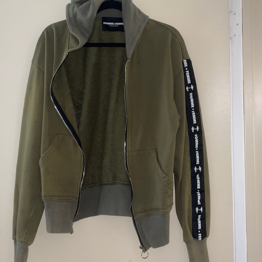 Homme & Femme olive green zip up hoodie - Picture 1 of 6